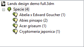 Pannello di modifica di Lands Design, elenco di selezione.