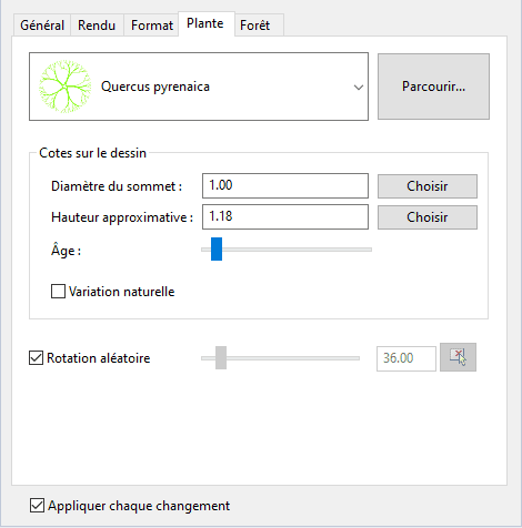 Panneau d'édition de Lands Design, Zone des propriétés.