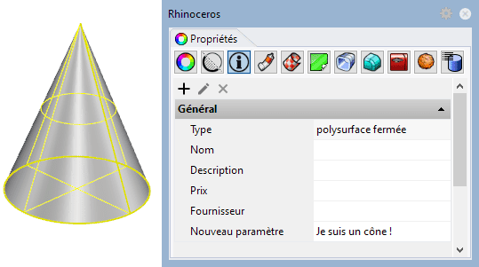 Paramètres dans le panneau Propriétés