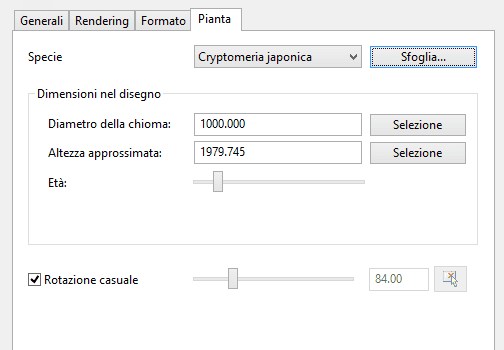 Pannello di modifica di Lands Design, sezione relativa alle proprietà.