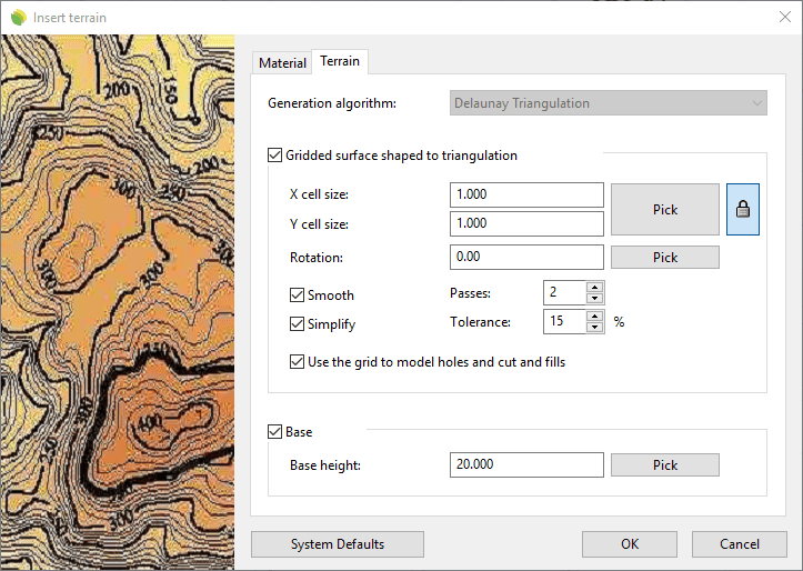 Insert dialog box for the Terrain.