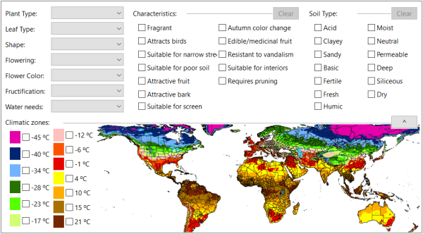 Plant Database Filter area