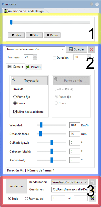 Panel de animación de Lands Design