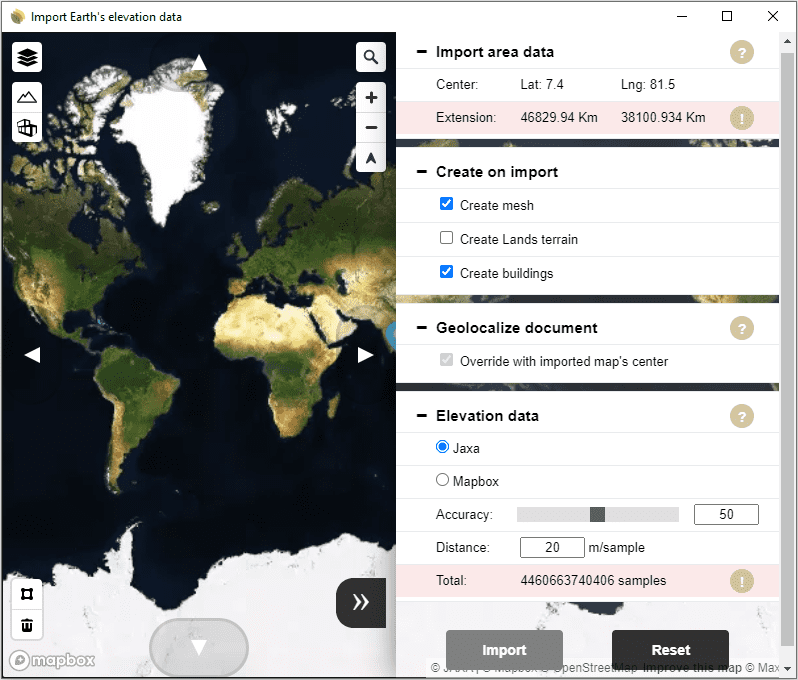 Import Earth Elevation Data Dialog