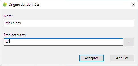 Boîte de dialogue Origine des données