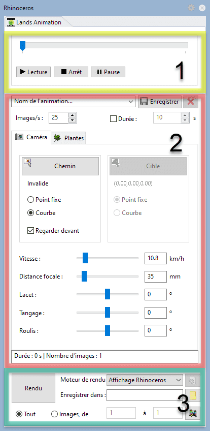 Panneau d'animation de Lands Design