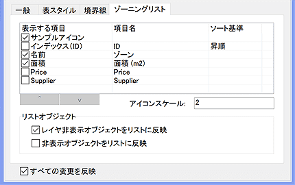 ゾーニングリストタブ